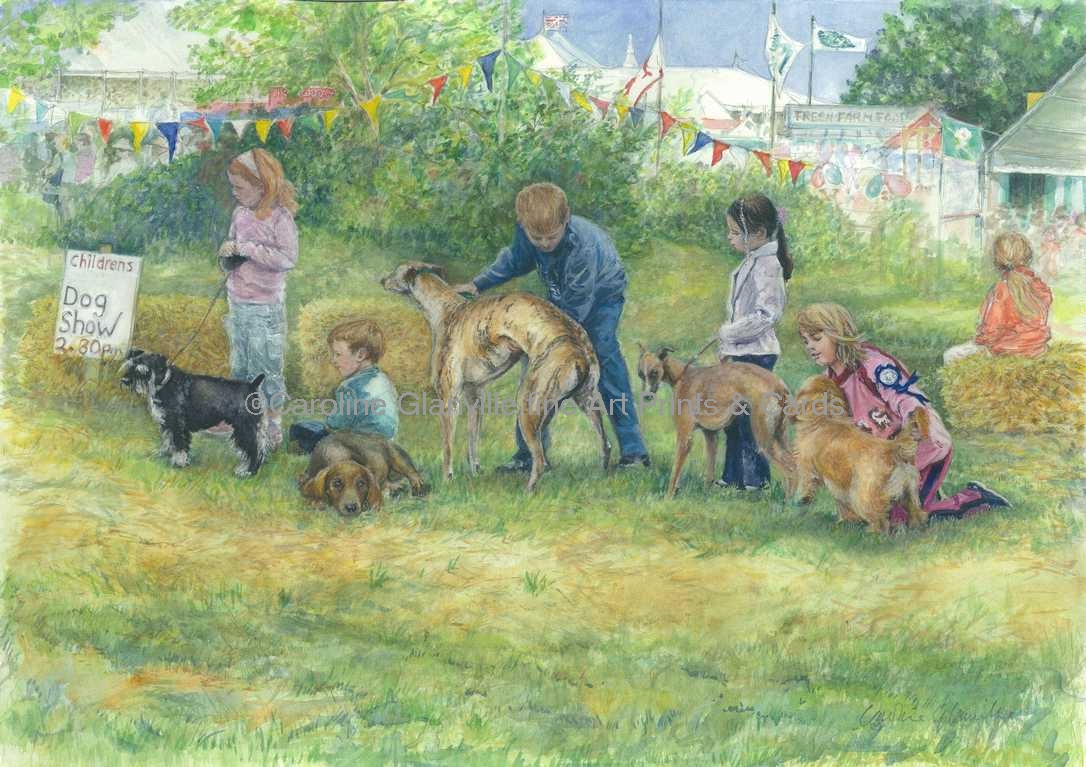 Childrens' dog show painting by Caroline Glanville